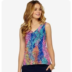 Lilly Pulitzer Gigi Double V Neck Electric Feel Tank Top Sleeveless Shirt Size S